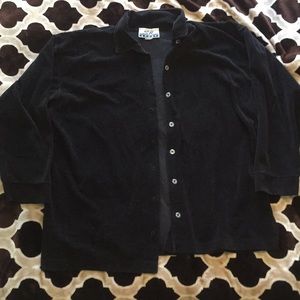 Large black velour long sleeved collared button up